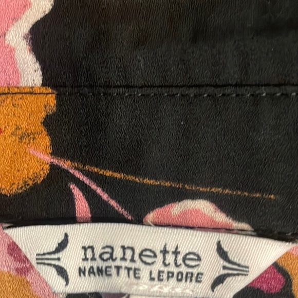 Nanette Lepore dress floral tiered button down Tie waist black pink size 10 - Picture 13 of 15